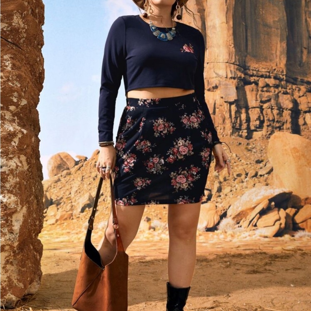 Floral Navy Skirt set